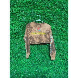 Vintage Acid Wash Playstation Long Sleeve Crop Top T-shirt, Adult Womens Medium,